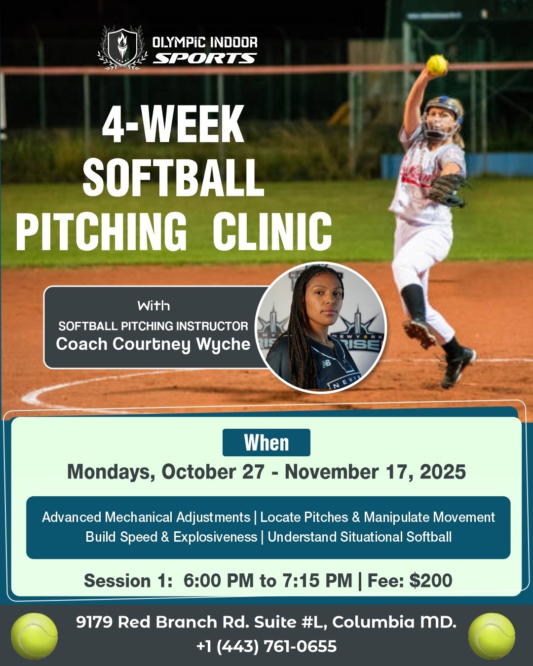 Softball Pitching Clinic flyer