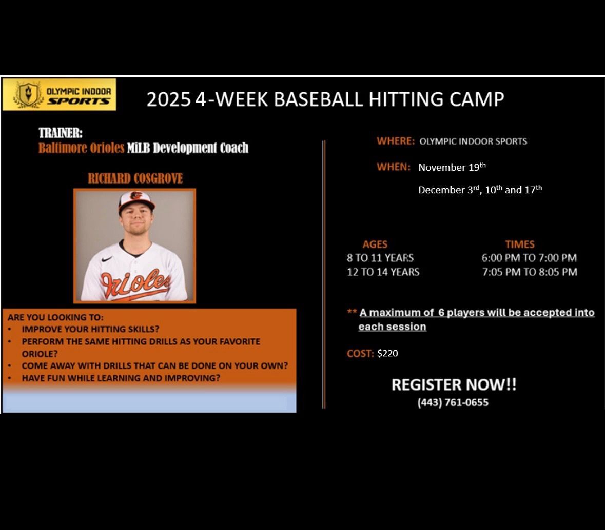 Baseball Hitting Camp flyer